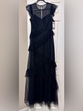 BCBGMaxAzria Black Polka Dot Ruffle-Tier Maxi Dress